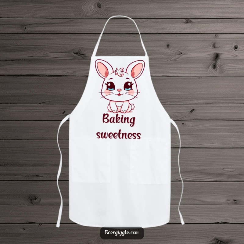 Funny Kawaii Bunny Apron: Cute bunny character winks with a full mug, adding a humorous and sweet element to kitchen wear.