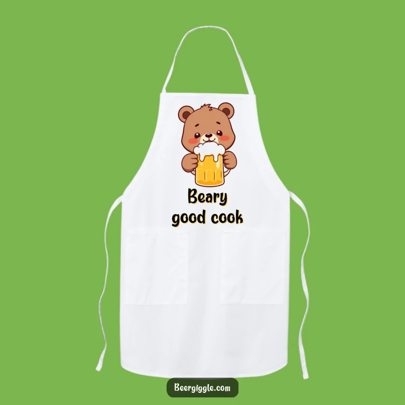 Funny Bear Beer Apron: Happy Character Clinks Frothy Beer - Kitchen Gift!