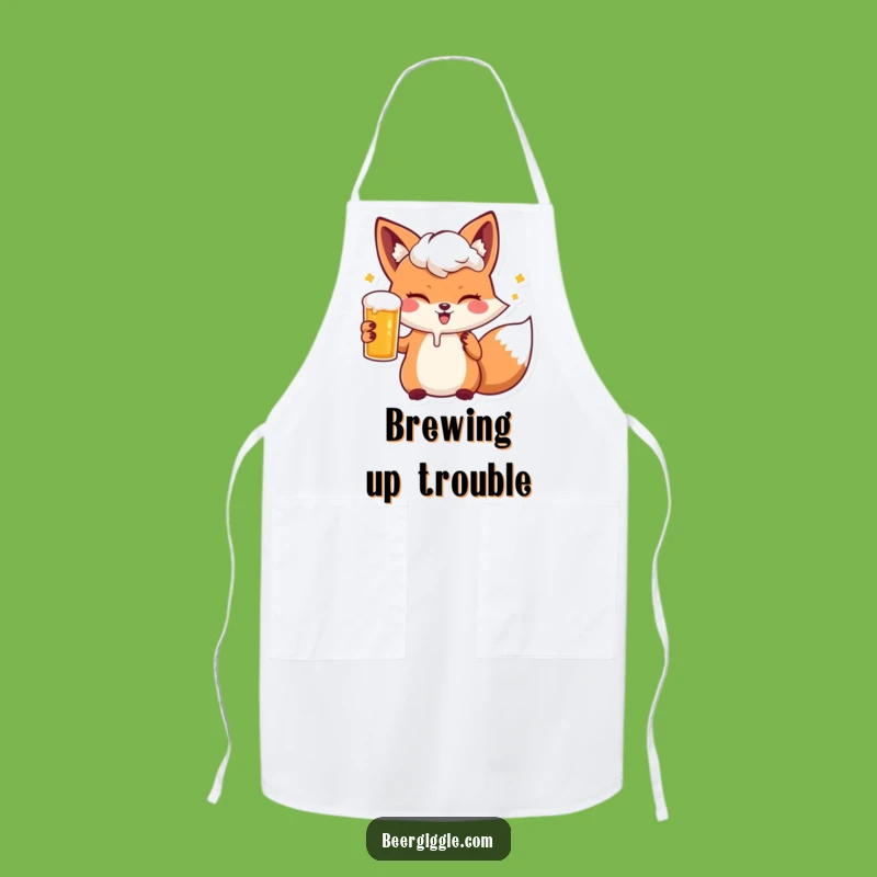 Funny Kawaii Fox Beer Wink Apron: Cook Up Laughs in the Kitchen