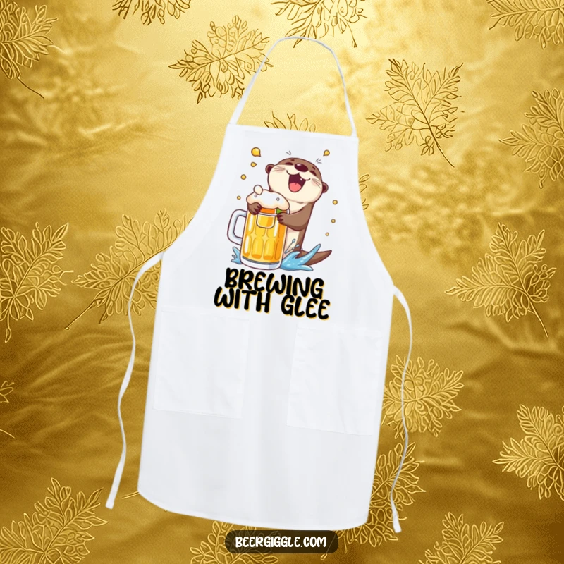 Funny otter beer dive apron, featuring a delighted otter splashing into a mug, perfect for cheerful cooking and parties.