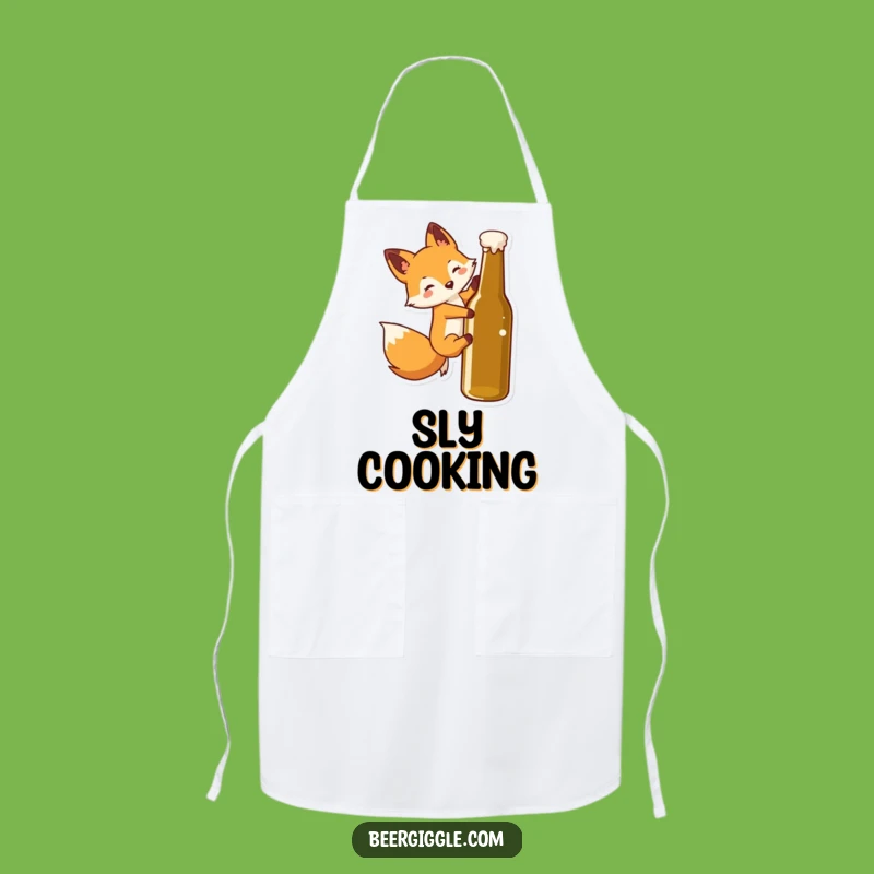 Funny Kawaii Fox Apron: Chef's Apron with Fox Sliding Beer Bottle, Fun Gift