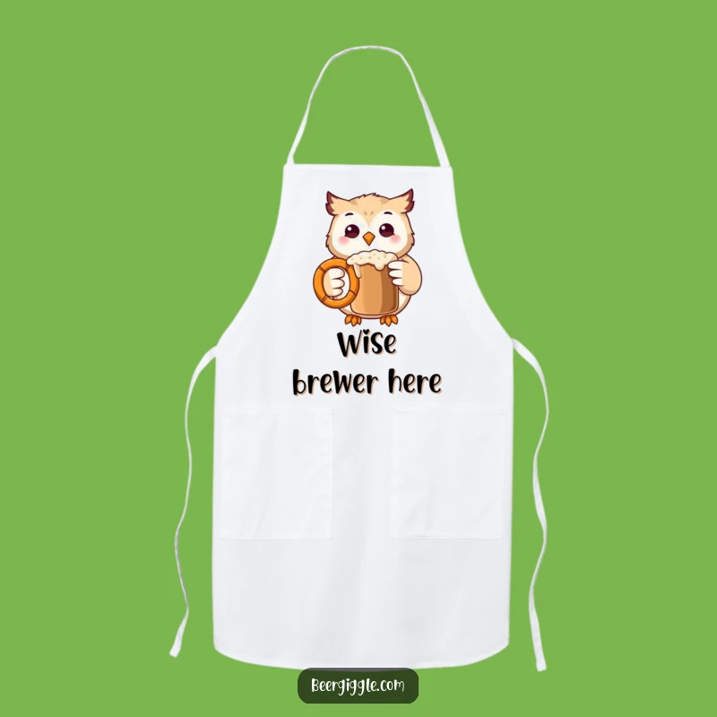 Funny Kawaii Owl Apron: Chef's Apron with Owl Clinking Pretzel Mug, Gift