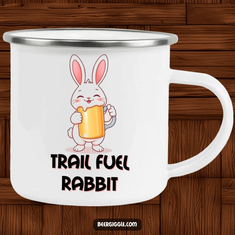 Funny Rabbit Camping Mug: A smiling rabbit character holding a large stein, durable and ready for outdoor escapades.