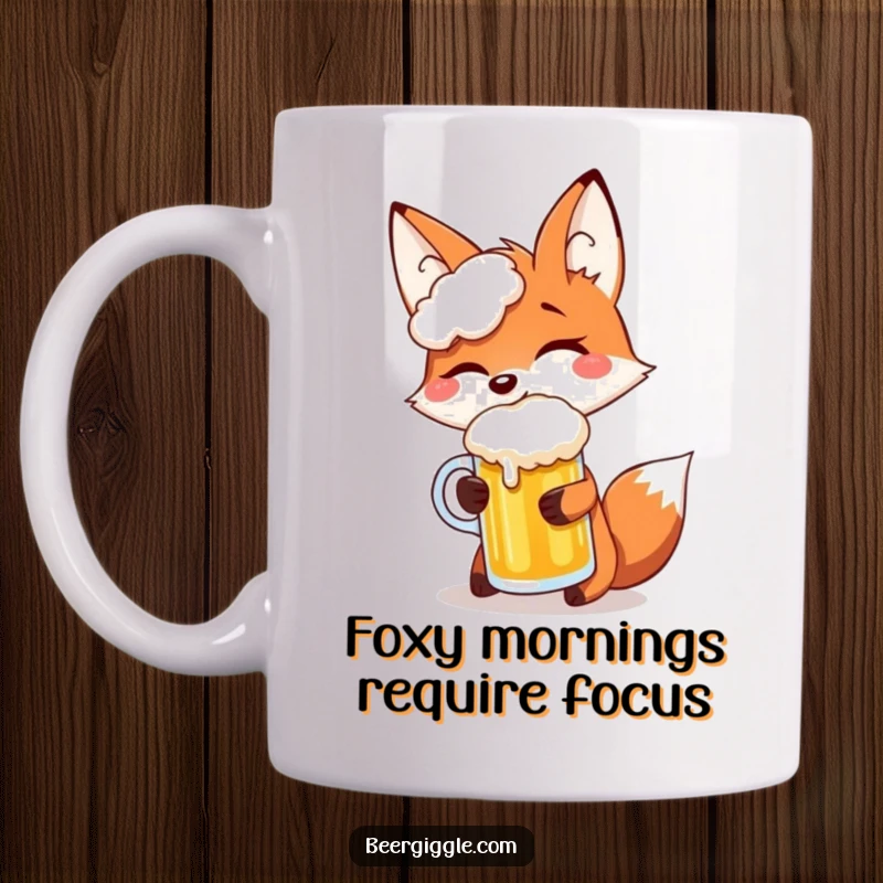 Funny giggling fox precariously balancing a beer mug on its snout, showcasing hilarious concentration and charm.