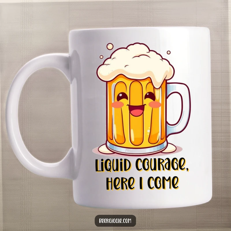 Funny kawaii beer mug overflowing with a cheerful grin, a delightful character ready to celebrate. Perfect funny gift.