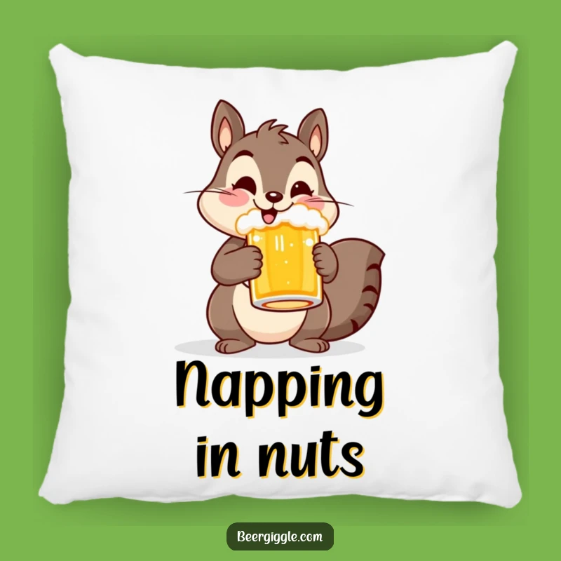 Funny Cheerful Squirrel Beer Mug Pillow - Cozy Nature Decor Gift