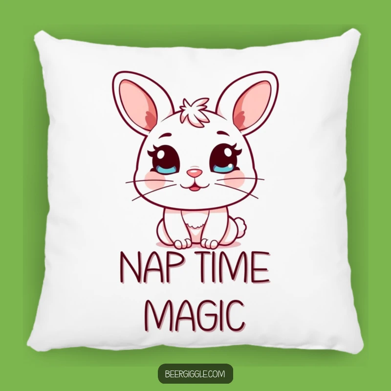 Funny Kawaii Bunny Pillow: Soft Pillow with Bunny Winking Mug, Cozy Gift