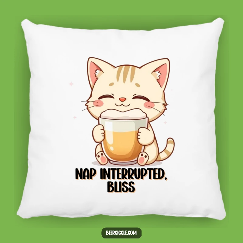 Funny Cat Pillow - Cozy Feline Brew Comfort for Relaxed Decor
