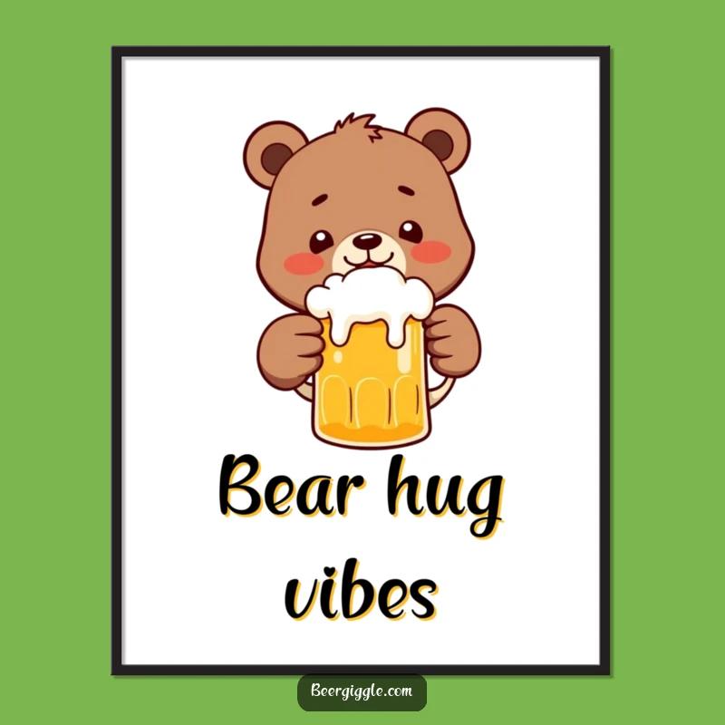 Funny Bear Beer Digital Art: Happy Character Clinks Frothy Beer - Instant Gift!