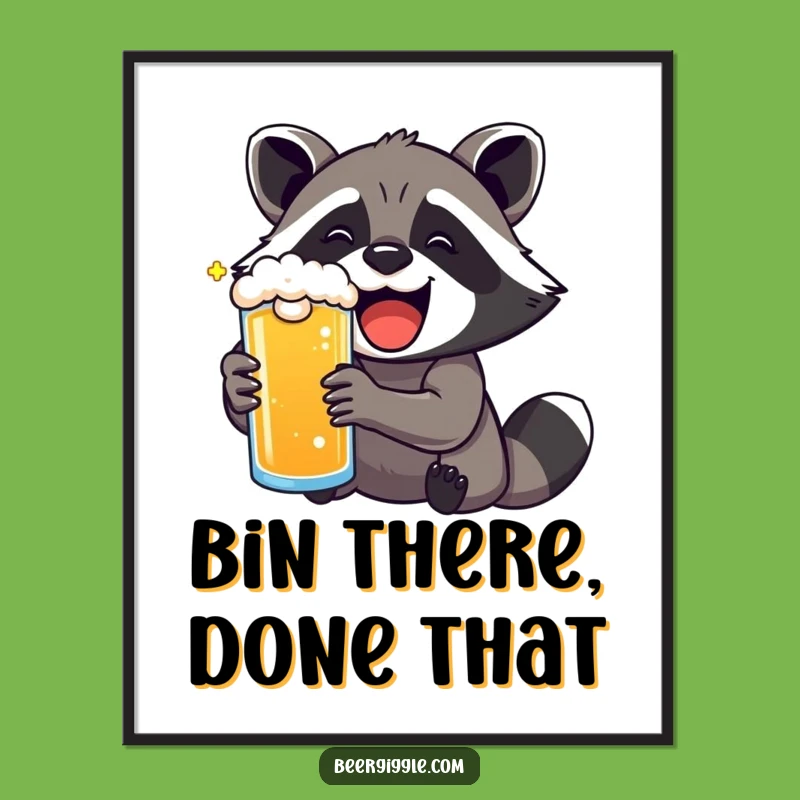 Funny Kawaii Raccoon Beer Delight Digital Art: Instant Joy Download