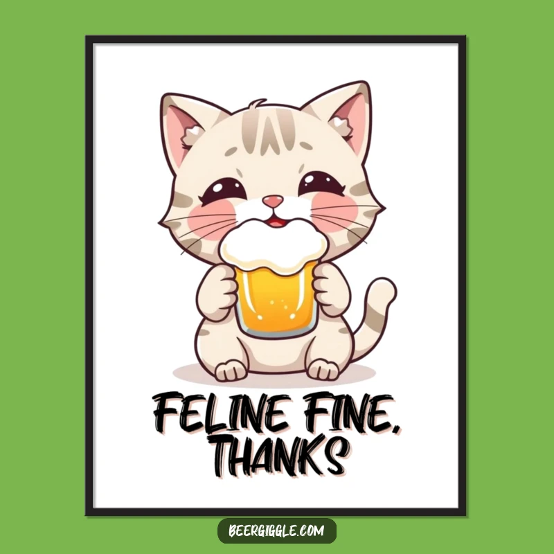 Funny Cat Beer Digital Art: Playful Character Enjoys Frothy Brew - Instant Gift!