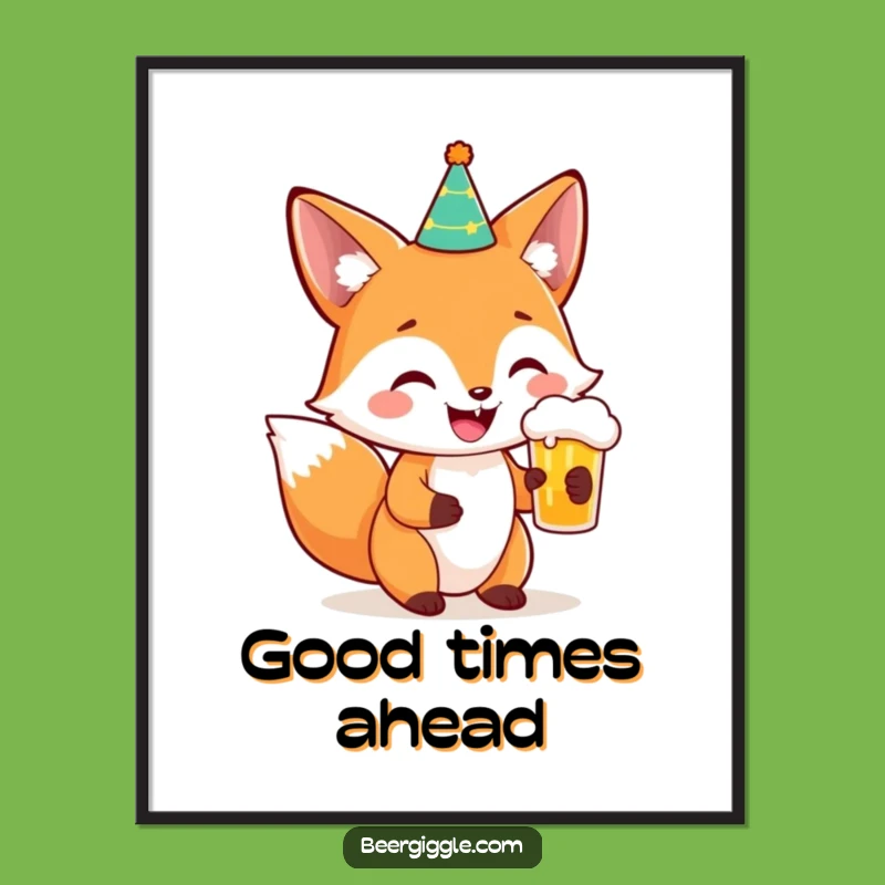 Funny Fox Party Beer Digital Art: Hilarious Printable Decor for Celebrations