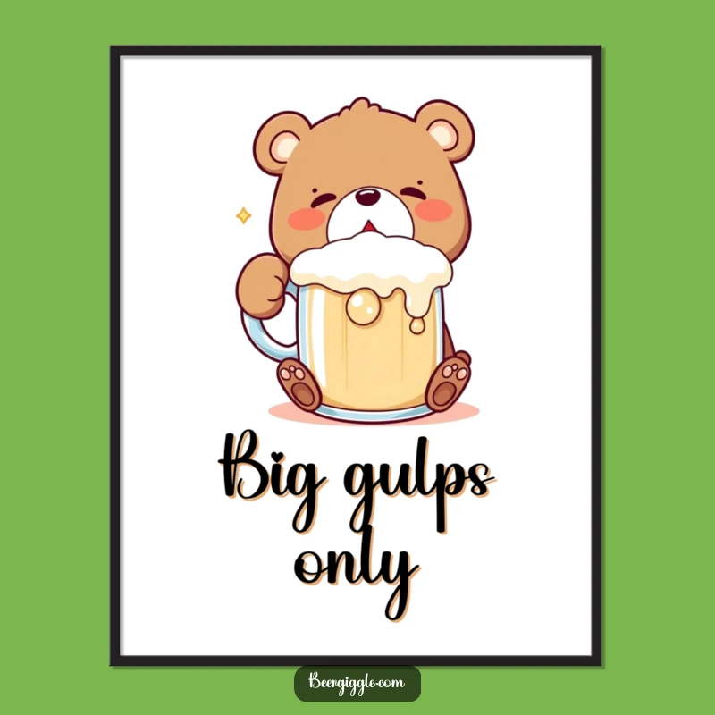 Funny Kawaii Bear Digital Art: Printable Bear Gulping Mug, Instant Gift