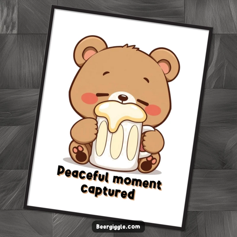 Funny kawaii bear stein digital art print showing a happy bear sipping, perfect for instant, joyful wall decor.