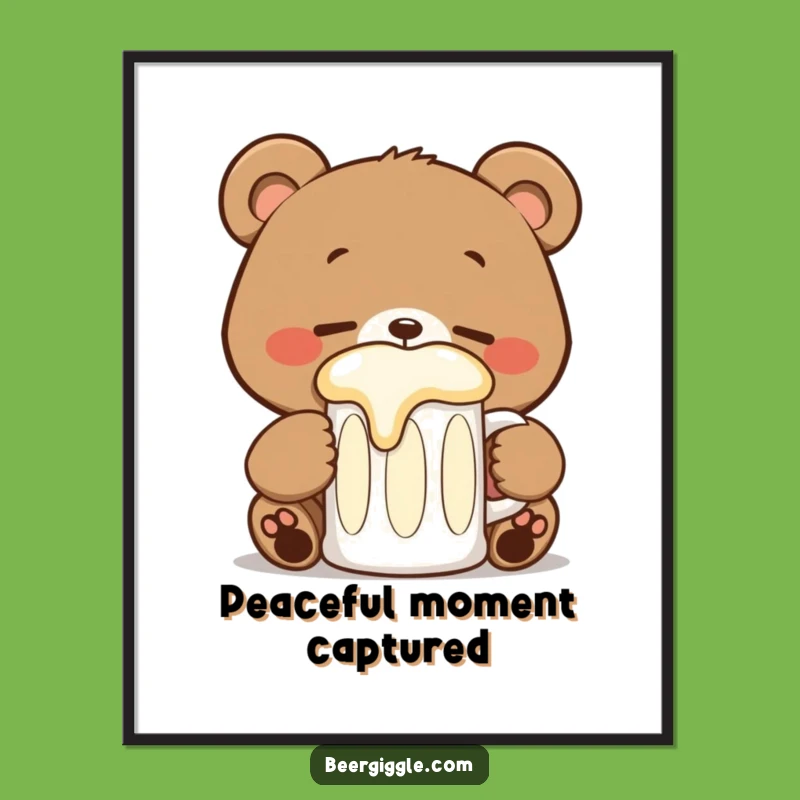 Funny Kawaii Bear Stein Digital Art Print - Instant Happy Decor