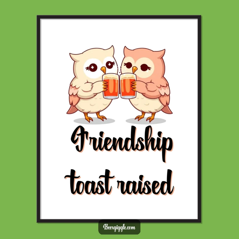 Funny Kawaii Owl Mugs Digital Art Print - Instant Friendship Decor