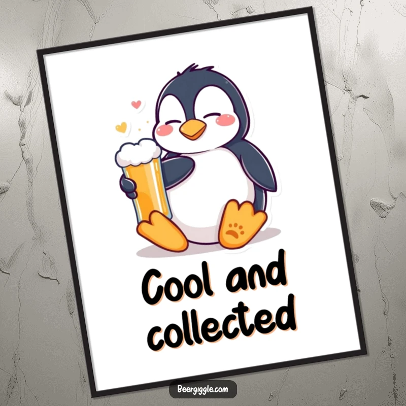 Funny Kawaii Penguin Beer Digital Art: A content penguin relaxing with a cold beer. Instant downloadable humor for a peaceful atmosphere.