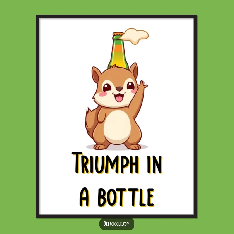 Funny Kawaii Squirrel Beer Digital Art Print - Instant Party Decor