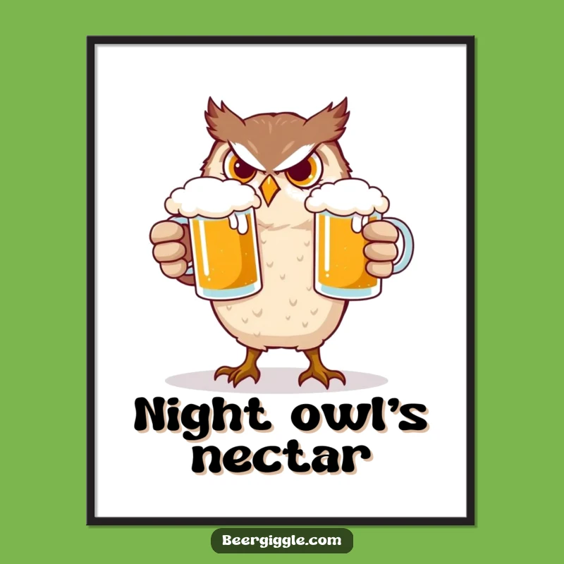 Funny Owl Beer Digital Print: Hilarious Decor for a Laugh-Out-Loud Space