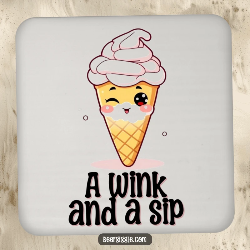 Funny drink coasters with a mischievous winking hop cone design, perfect for protecting tables at parties.
