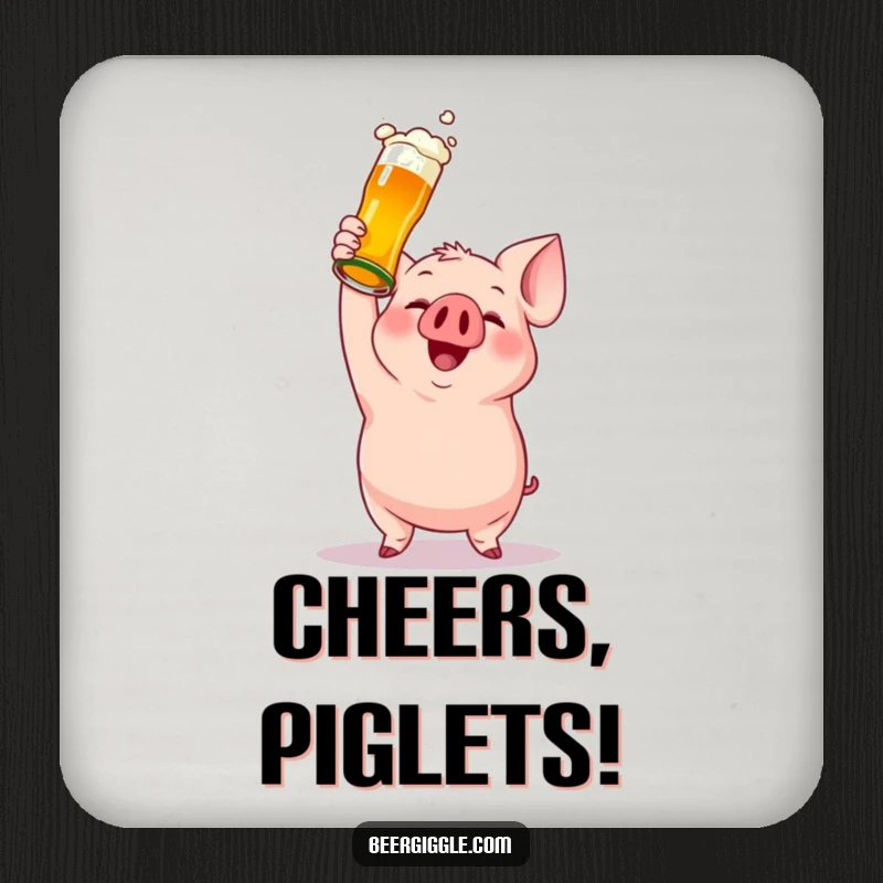 Funny drink coaster featuring a gleeful pig holding a beer bottle, adding a humorous touch to coffee tables and bars.