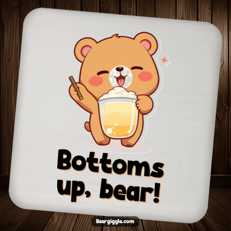 Funny Bear Winking Coaster: A delighted bear winks with a foamy beverage, adding hilarious charm to drink protection.
