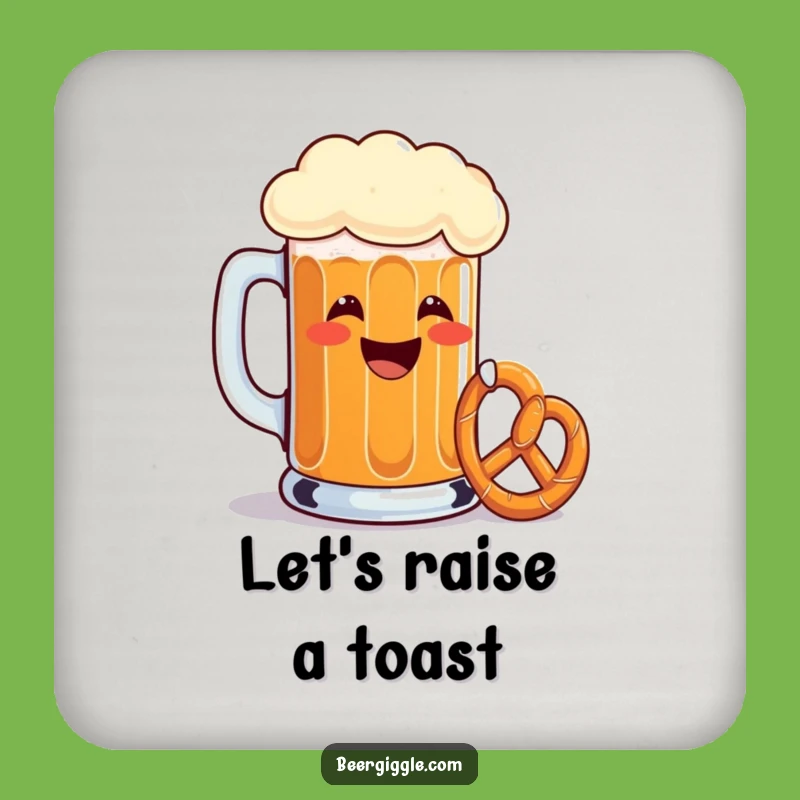 Funny Beer Mug Toasting Pretzel Coaster Set - Bar Humor Gift for Table Protection