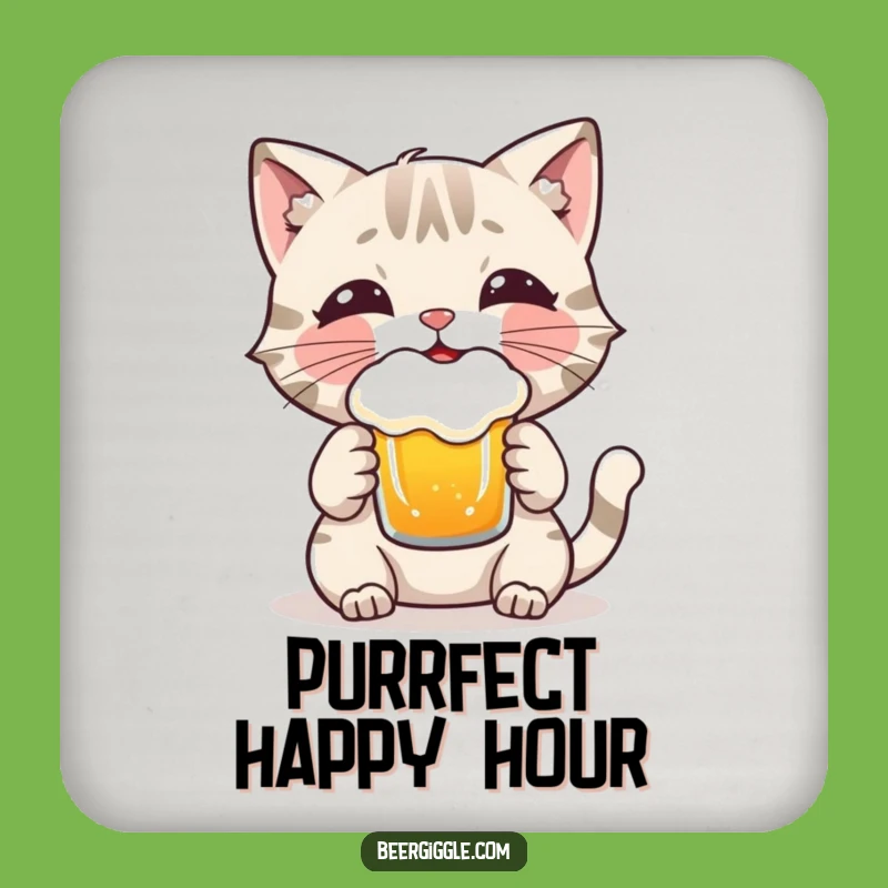 Funny Cat Beer Coaster Set: Playful Character Enjoys Frothy Brew - Bar Gift!