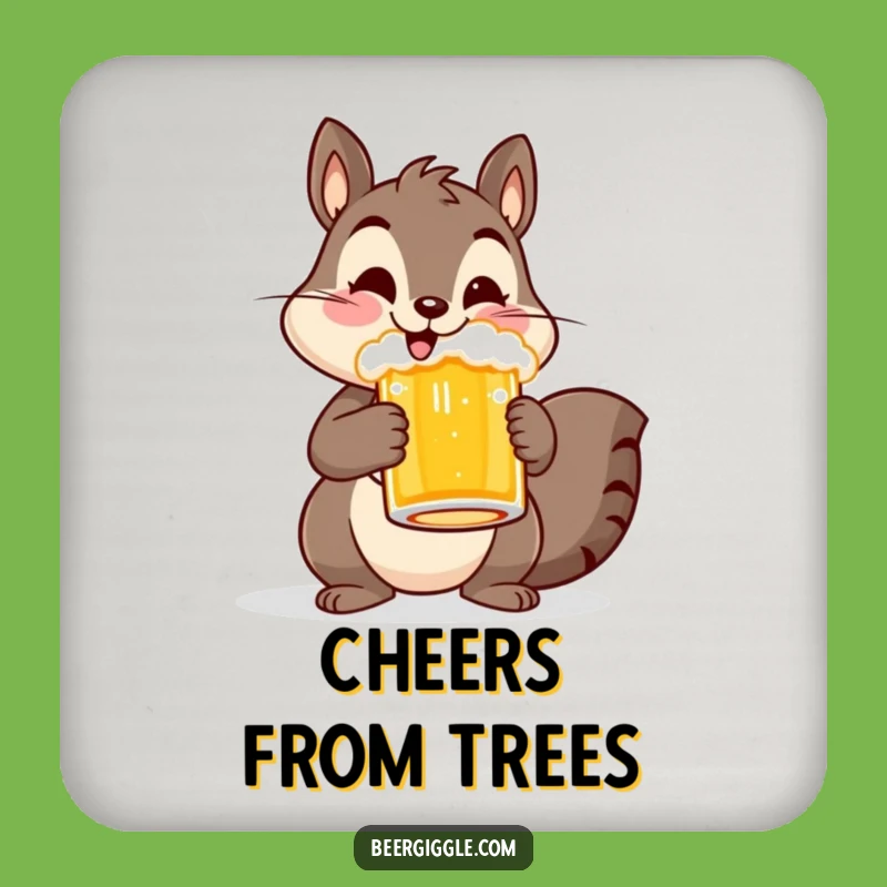 Funny Cheerful Squirrel Beer Mug Coaster - Drink Protection Gift