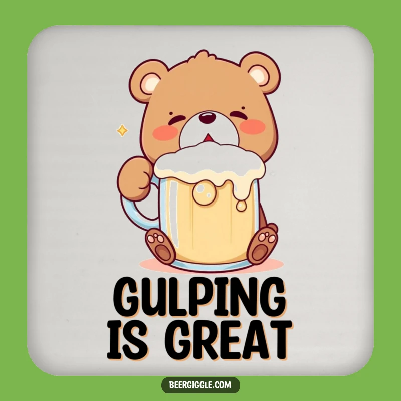 Funny Kawaii Bear Coaster Set: Protect Surfaces with Bear Gulping Mug Art