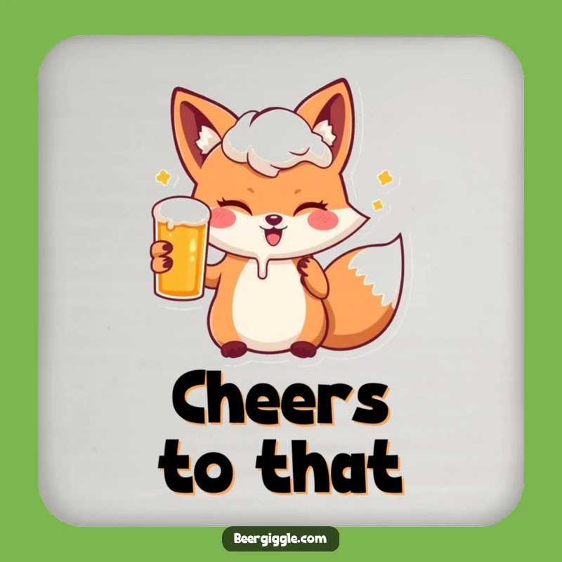 Funny Kawaii Fox Beer Wink Coaster Set: Protect Surfaces with Humor