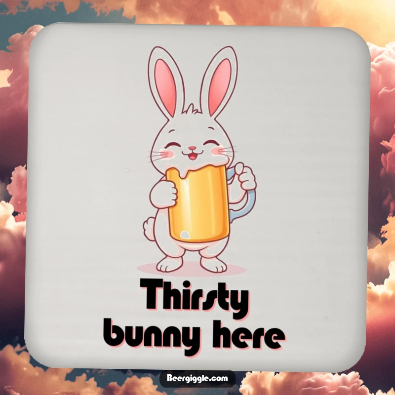 Funny Rabbit Coaster: A smiling rabbit character holding a large stein, adding humor and protection to surfaces.