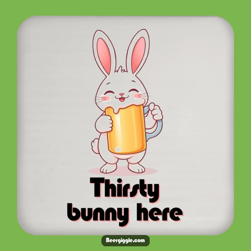 Funny Rabbit Stein Coaster Set: Smiling Character Holds Large Beer - Bar Gift!