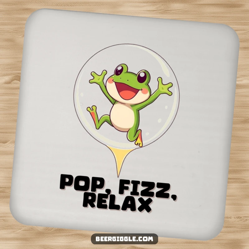 Funny Frog Coaster: A joyful frog character leaping into a beer bubble, a fun and functional accessory.