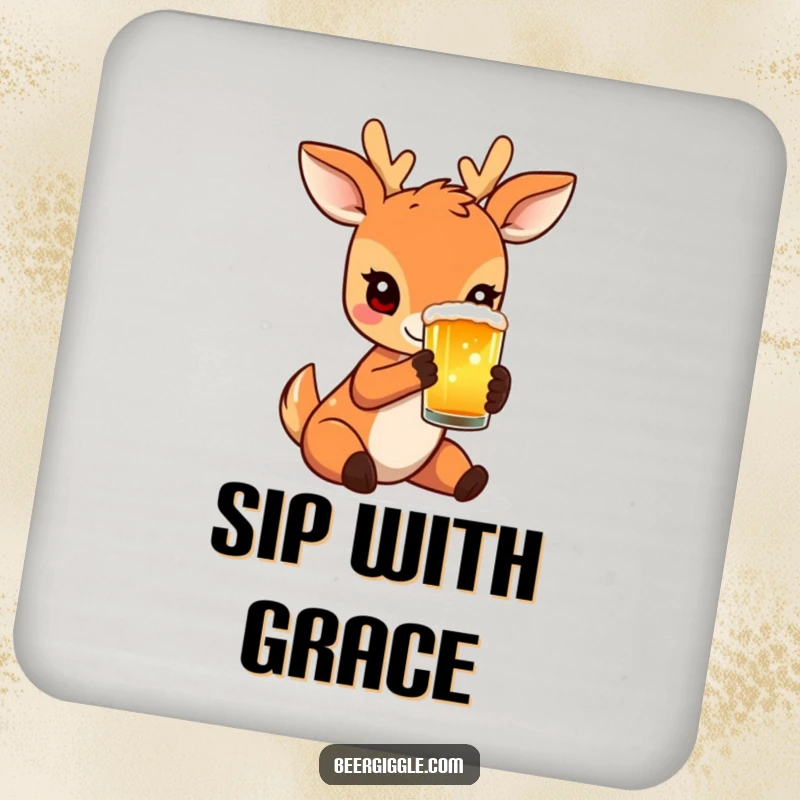 Funny Coaster featuring a charming deer holding a beer glass, protecting surfaces with natural elegance.