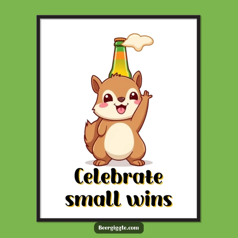 Funny Kawaii Squirrel Beer Poster - Joyful Wall Art Gift