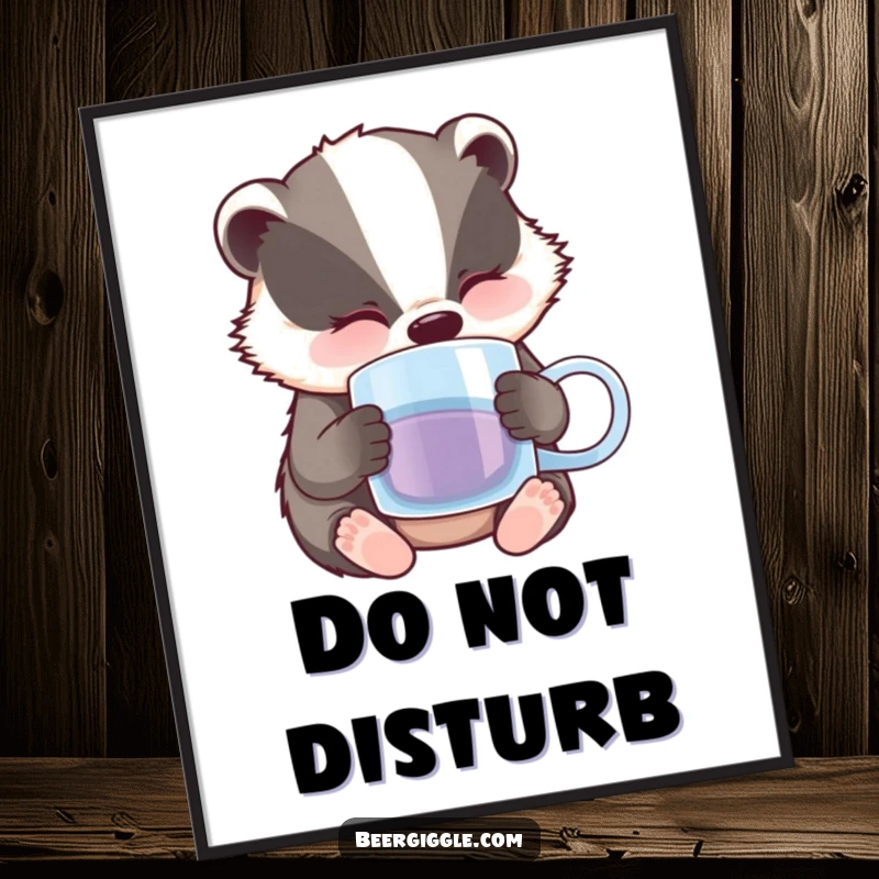Funny Badger Poster: A sleepy badger character dozing off next to a half-empty beer mug, radiating calm.