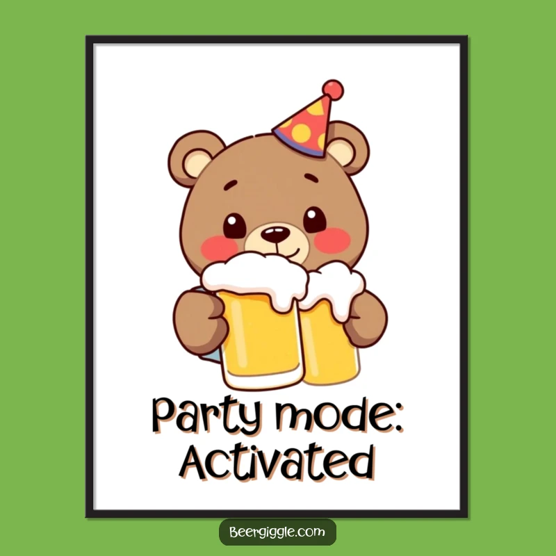 Funny Bear Party Beer Poster: Hilarious Wall Art for Beer Aficionados