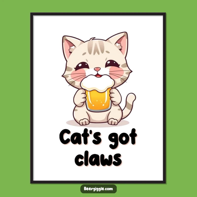 Funny Cat Beer Poster: Playful Character Enjoys Frothy Brew - Wall Art Gift!