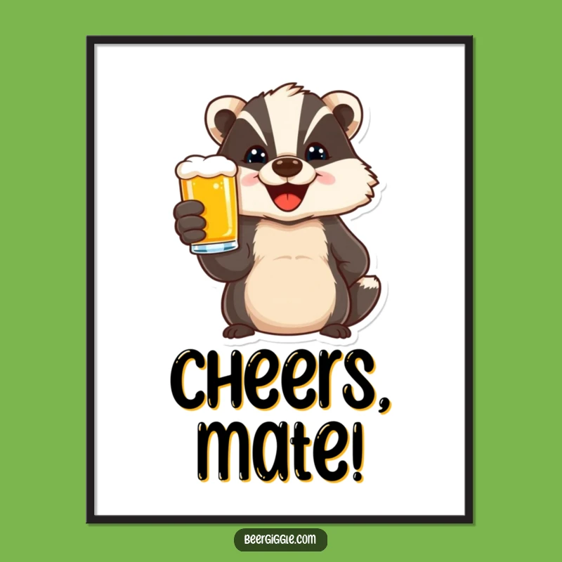 Funny Delighted Badger Beer Toast Poster - Festive Wall Art Gift