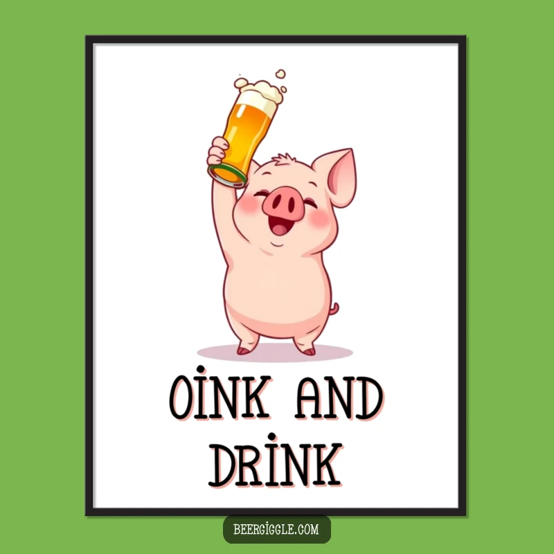 Funny Gleeful Pig Beer Bottle Poster - Hilarious Wall Art Gift Idea