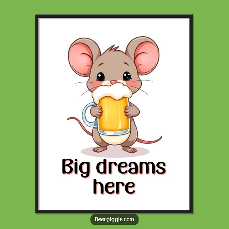 Funny Happy Mouse Beer Poster - Whimsical Wall Art for Any Room!