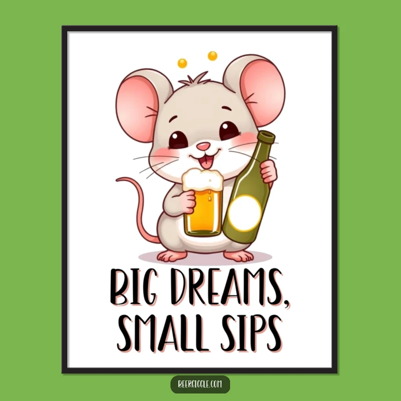 Funny Kawaii Mouse Beer Poster - Cheerful Wall Art & Hilarious Gift!