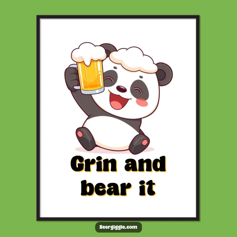 Funny Panda Beer Poster - Cheerful Wall Art for a Grinning Brew Lover