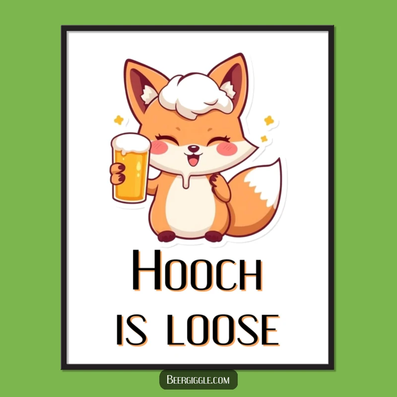 Funny Kawaii Fox Beer Wink Poster: Hilarious Wall Art for Any Room