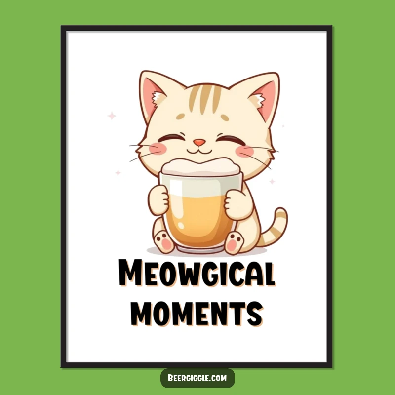 Funny Cat Beer Poster - Smiling Feline Art for a Relaxed Home