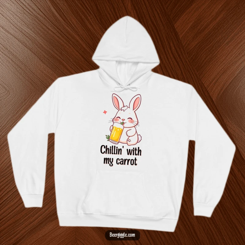 Funny Rabbit Hoodie: A contented rabbit character sipping beer with a straw, looking very relaxed.