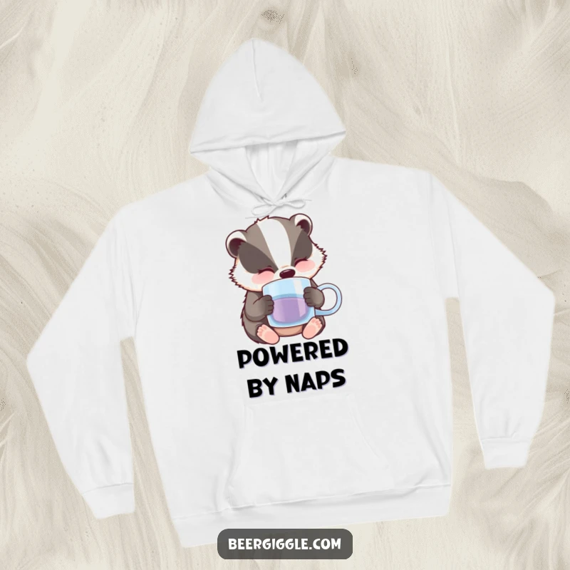Funny Badger Hoodie: A sleepy badger character appearing very tired, holding a half-empty beer mug.