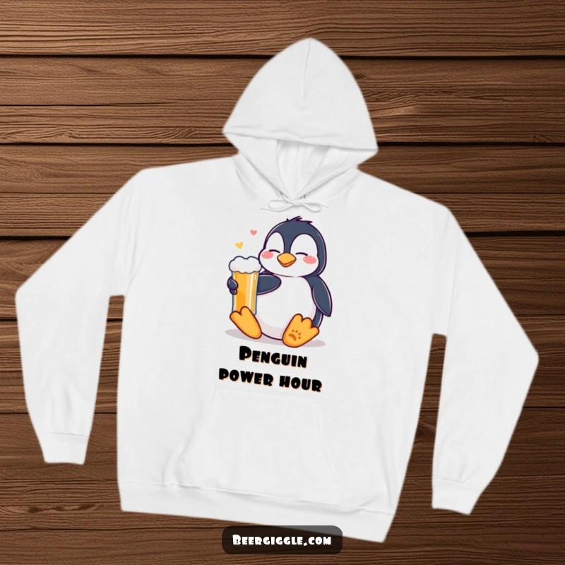 Funny Kawaii Penguin Beer Hoodie: A cute penguin relaxing with a cold beer. Cozy and humorous wear for ultimate relaxation.