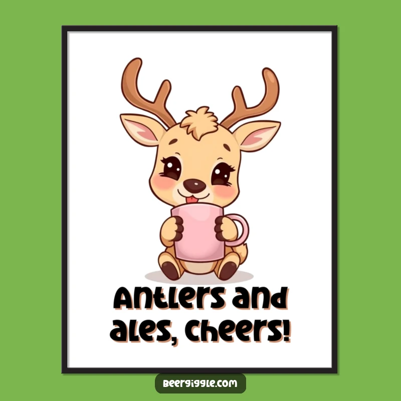 Funny Free Printable Wall Art: Deer with Antler Mug - Downloadable Decor